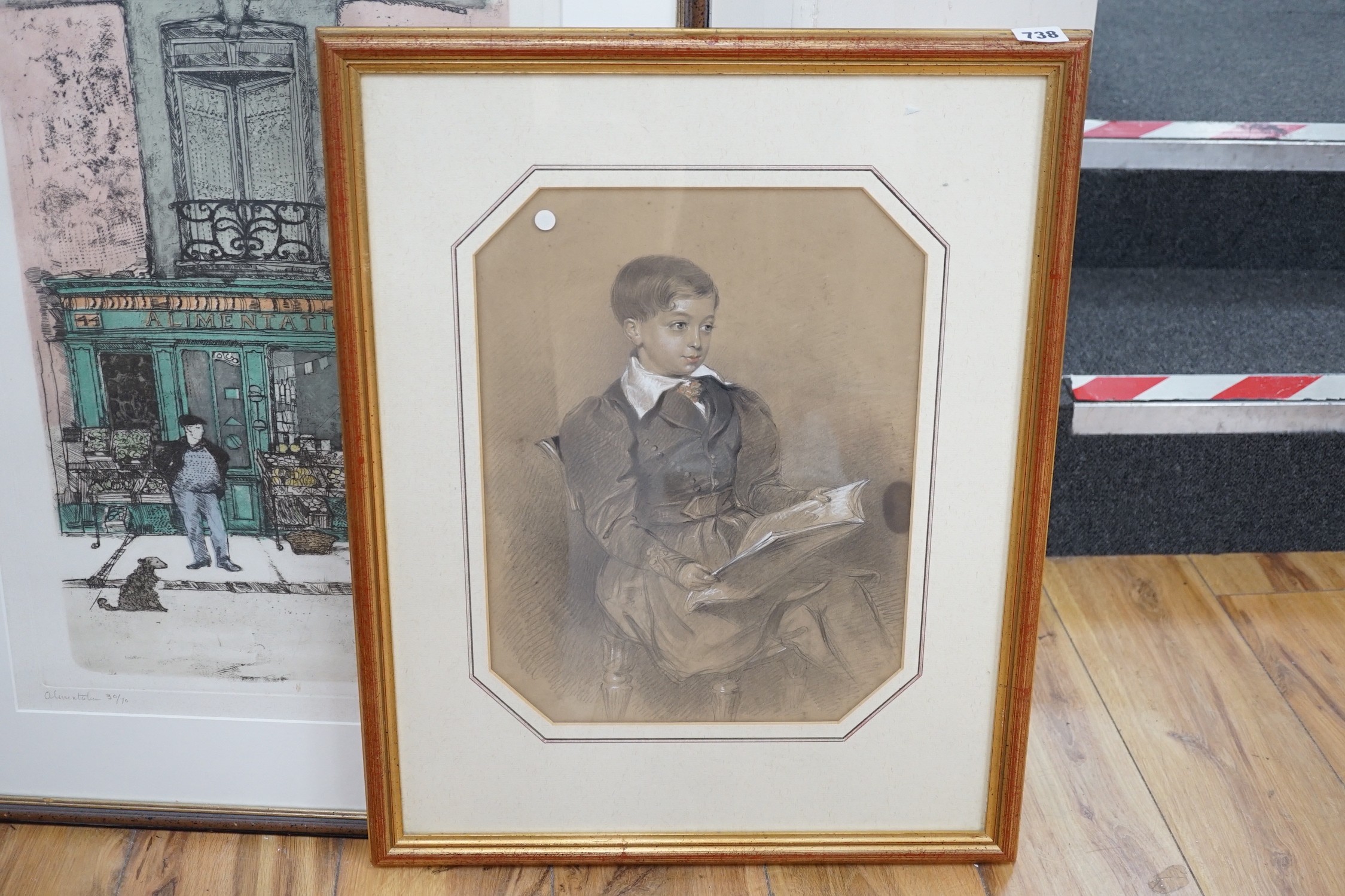 Victorian School, pencil and chalk, Portrait of a seated boy, 39 x 29cm